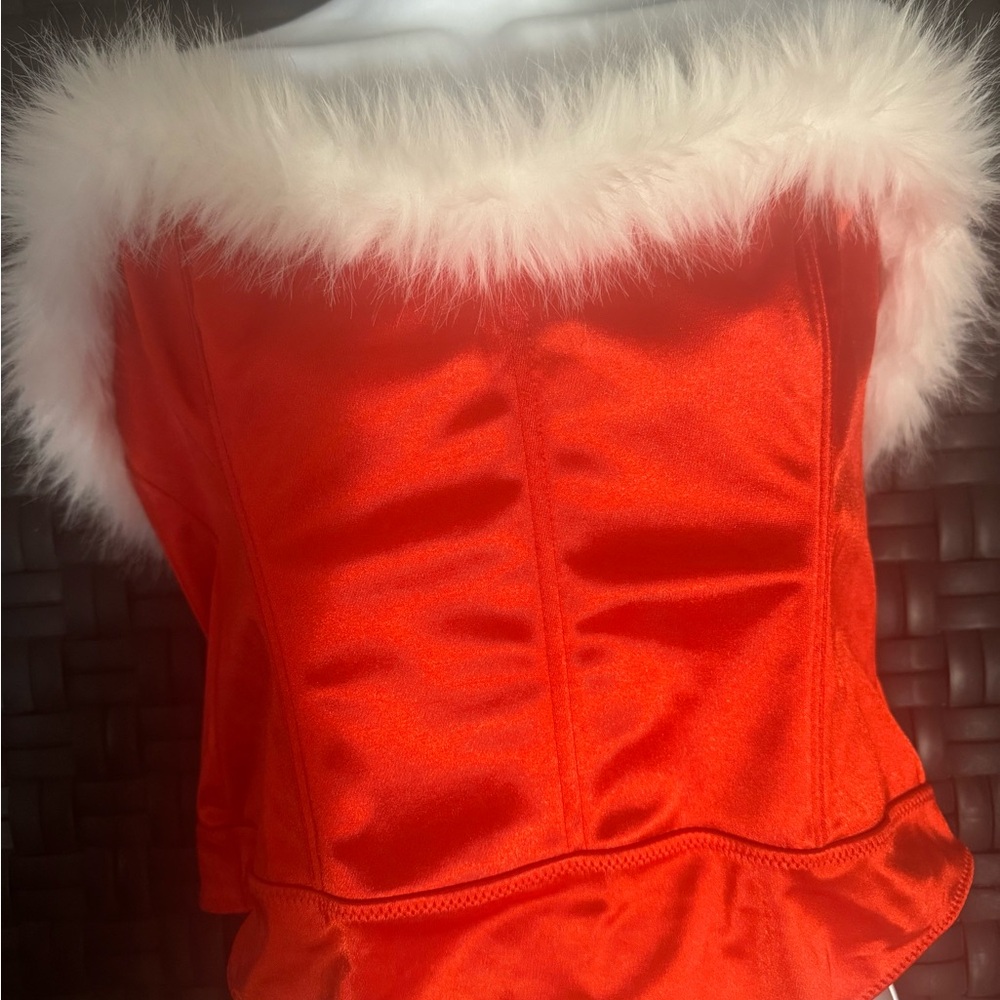 Forever 21 Christmas Red Sexy Santa Lingerie Bustier Corset Snap Thong XL NWT